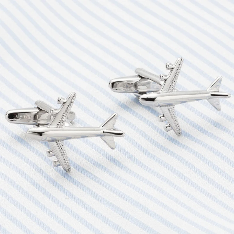 MiFaViPa Simple Man`s Cufflink for Pilot Silver Plated Airplane Shape Pilot High Quality Plane Cuff Links for Wedding Party Gift (2)