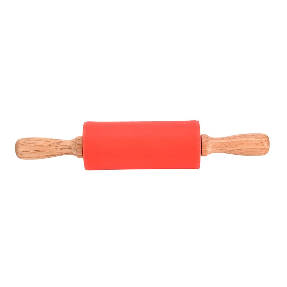 Деревянная ручка, силикон роликовые Скалки для детской кухни, инструмент для выпечки для пасты, печенья, теста, хлебобулочной лапши - Цвет: Orange