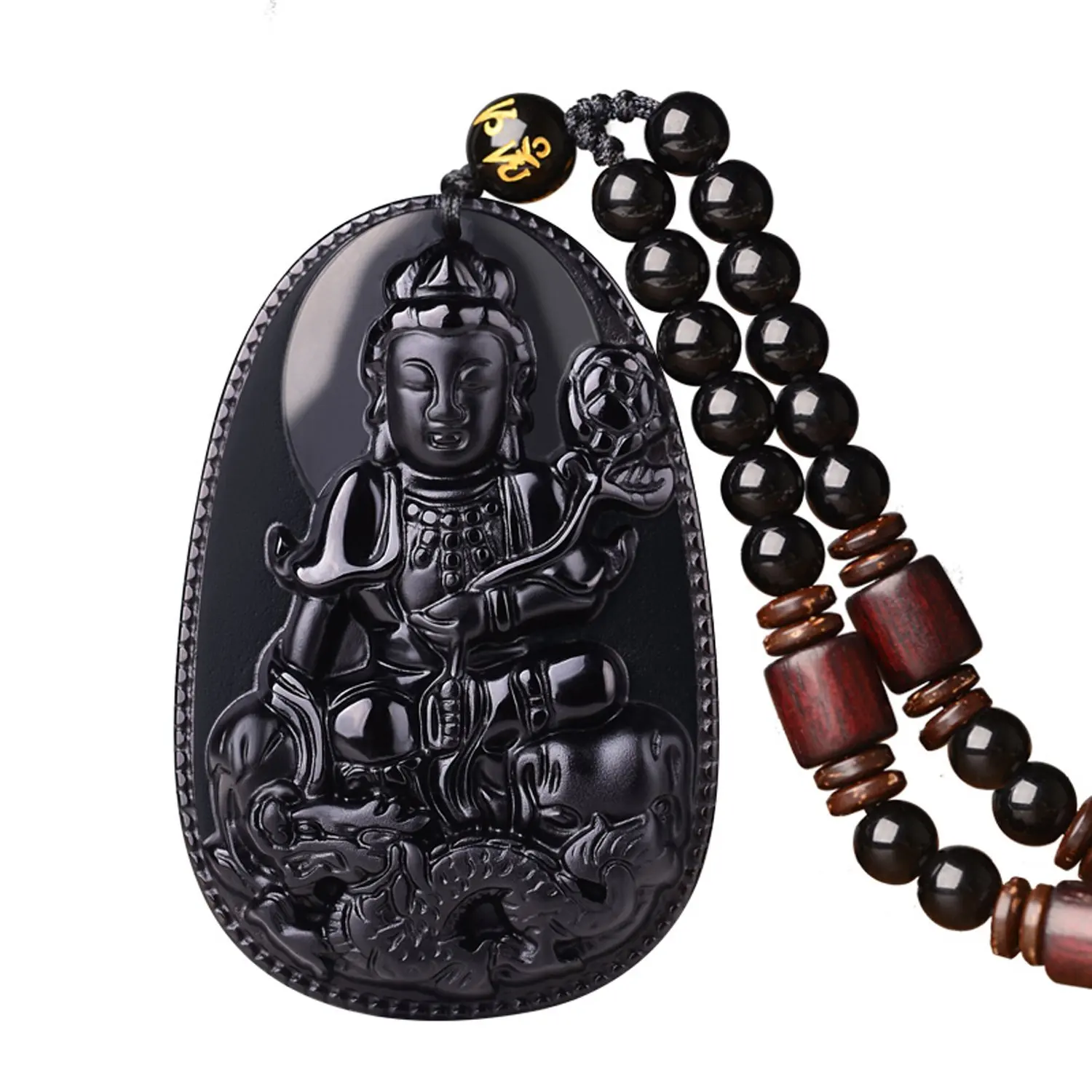 LETSFUN Fine Jewelry 100% Pure Obsidian Natural Pendant Necklace Zodiac Bodhisattva Amulet Talisman Free Shipping | Украшения и