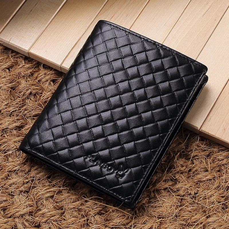 

Genuine Product PLAYBOY Wallet Men's Two Fold Full-grain Leather Faux Weaving Genuine Leather Top Grade Fashion Wallet