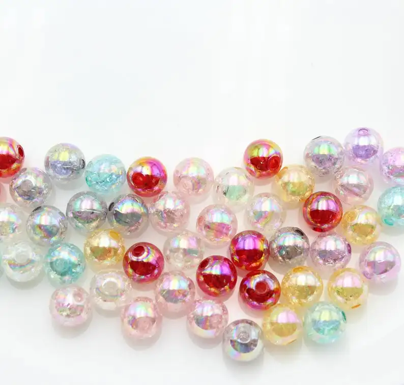 150pcs mix AB color with holes Round Crackle Acrylic Loose Spacer Beads For Jewelry Making DIY Necklace Bracelet Charms Earring