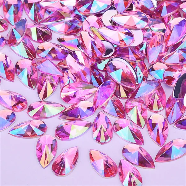 Light Pink AB JUNAO 8*13 мм 9*18 мм Разноцветные каплевидные AB плоская подставка из горного хрусталя акриловые камни стразы с плоской задней частью кристалл не камень для пришивания для одежды - Цвет: Light Pink AB
