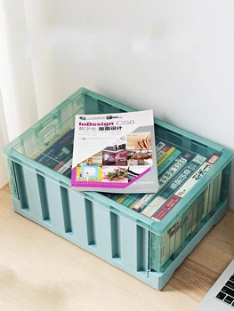 

Folding Storage Box Transparent Plastic Books Toys Sundry Container Portable Car Storage Crate Organizer Stackable Storage Case