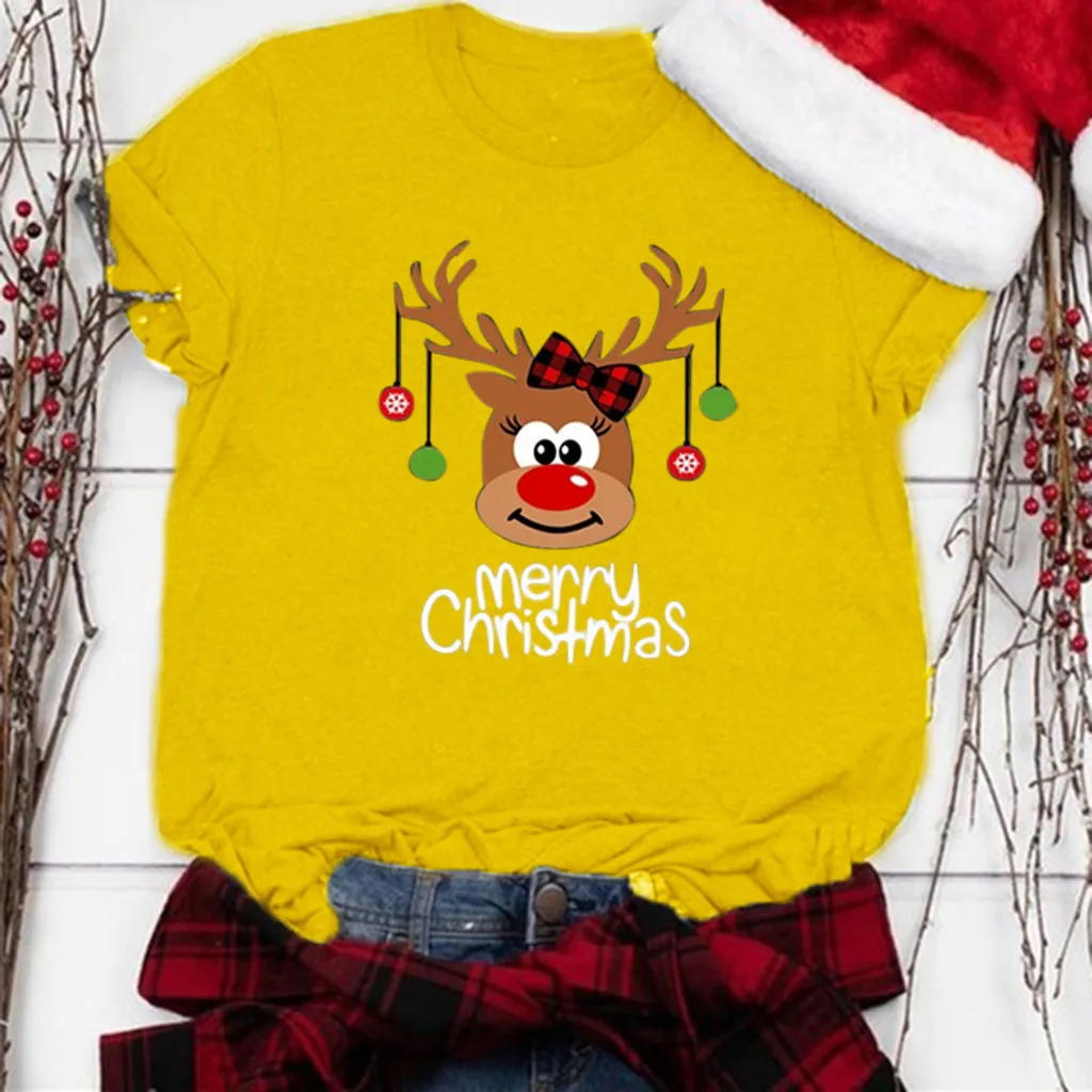 Женская футболка с надписью «Merry Christmas Elk», футболка с коротким рукавом и изображением героев мультфильмов, Повседневная футболка для рождественских праздников, женская футболка Polera Mujer