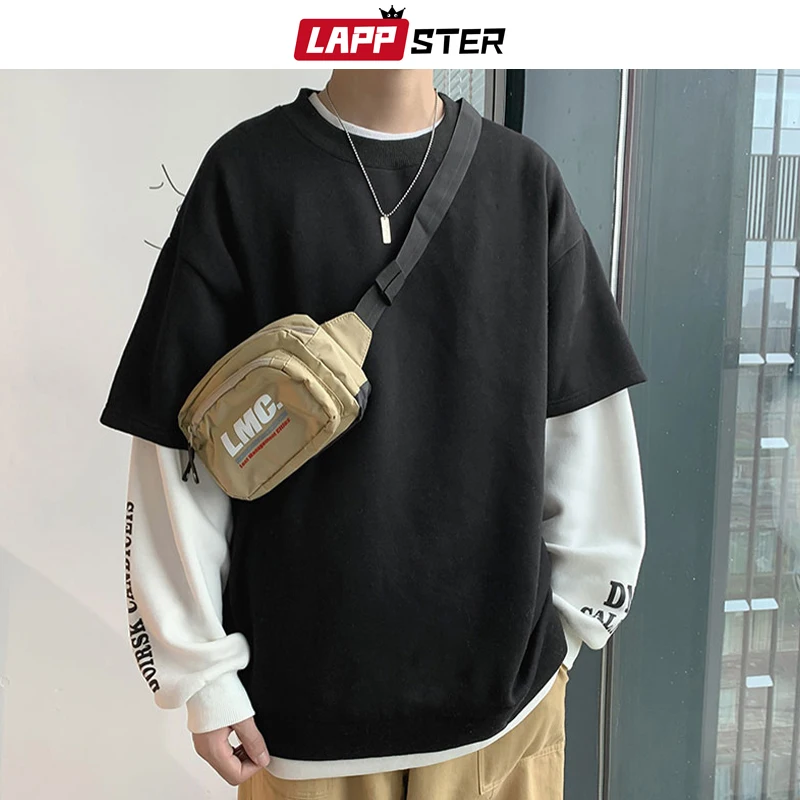 LAPPSTER Men Streetwear Fake Two Pieces Hoodies 2020 Pullover Mens Black Oversized Sweatshirts Male Korean Fashions Hoodie 5XL LAPPSTER Men Streetwear Fake Two Pieces Hoodies 2020 Pullover Mens Black Oversized Sweatshirts Male Korean Fashions Hoodie 5XL