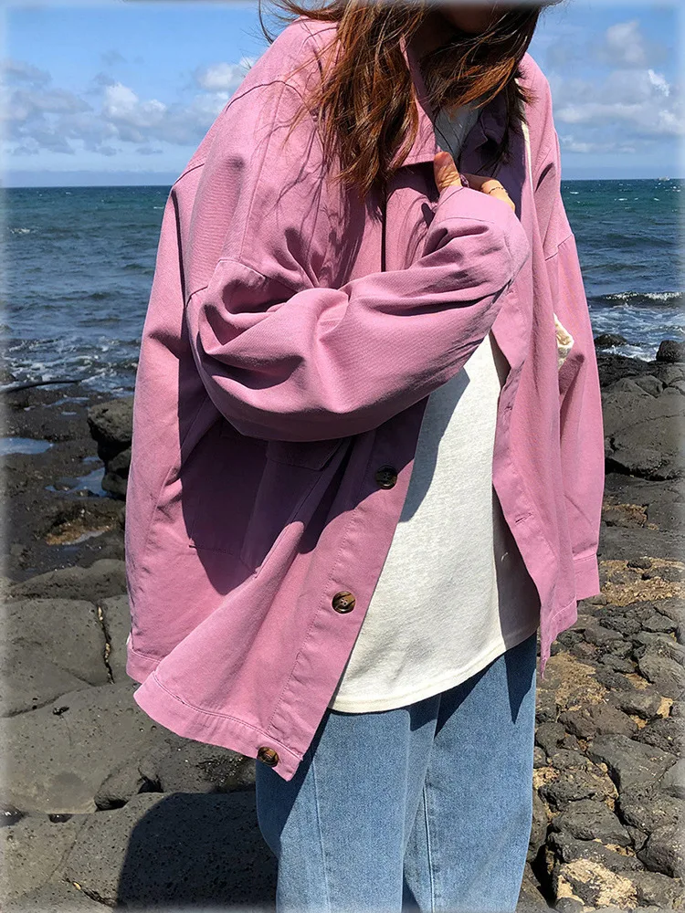 

2019 Autumn Clothing New Style Loose-Fit Versatile Profile Thin Short BF Style Fold-down Collar Workwear Coat Women's