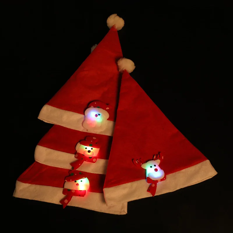 12pcs Party LED Glowing Classic Red Hat Cute Cartoon Snowman Reindeer Santa Claus Children Adult Decoration Wedding Festival