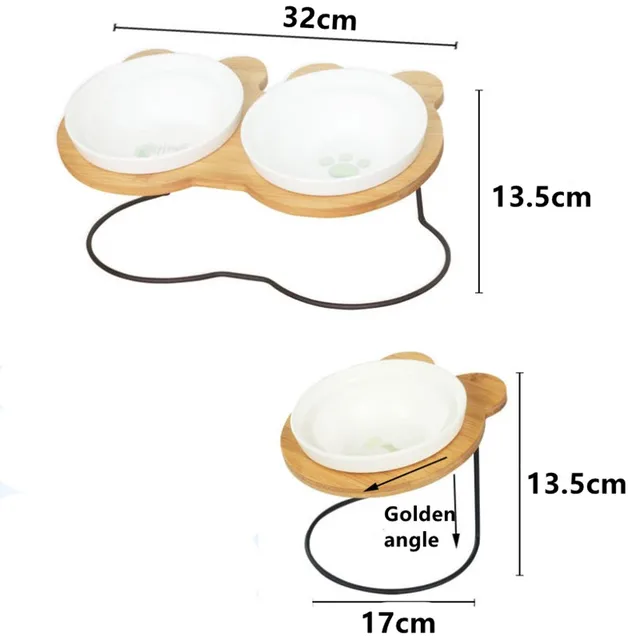 New High-end Pet Bowl Bamboo Shelf Ceramic Feeding and Drinking Bowls for Dogs and Cats Pet Feeder Accessories 4