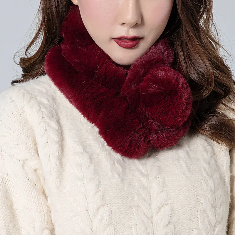 M MSIM мягкий женский шарф из искусственного кроличьего меха, теплый зимний шарф с плюшевым воротником, шерстяные шарфы для девочек, новая мода - Цвет: Rex rabbit Wine Red