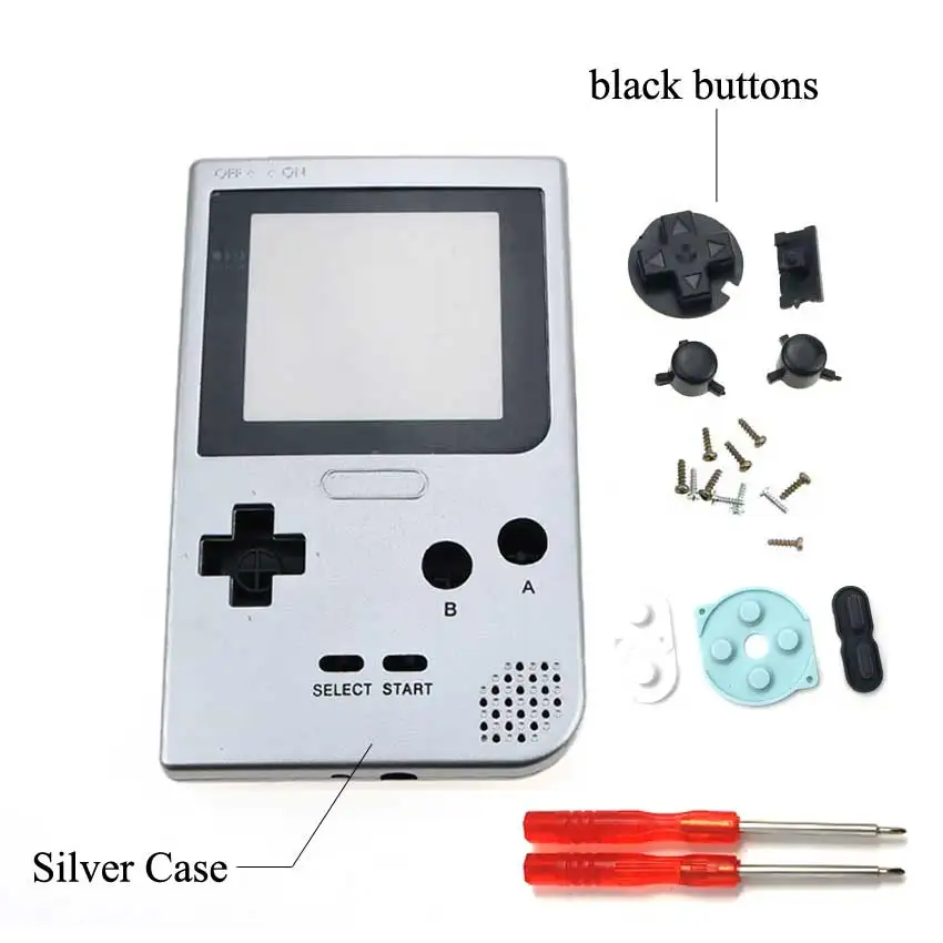 silver case black YuXi полный Чехол Корпус Замена для Gameboy Карманная игровая консоль для GBP оболочка с кнопками Набор отверток Инструменты - Цвет: silver case black