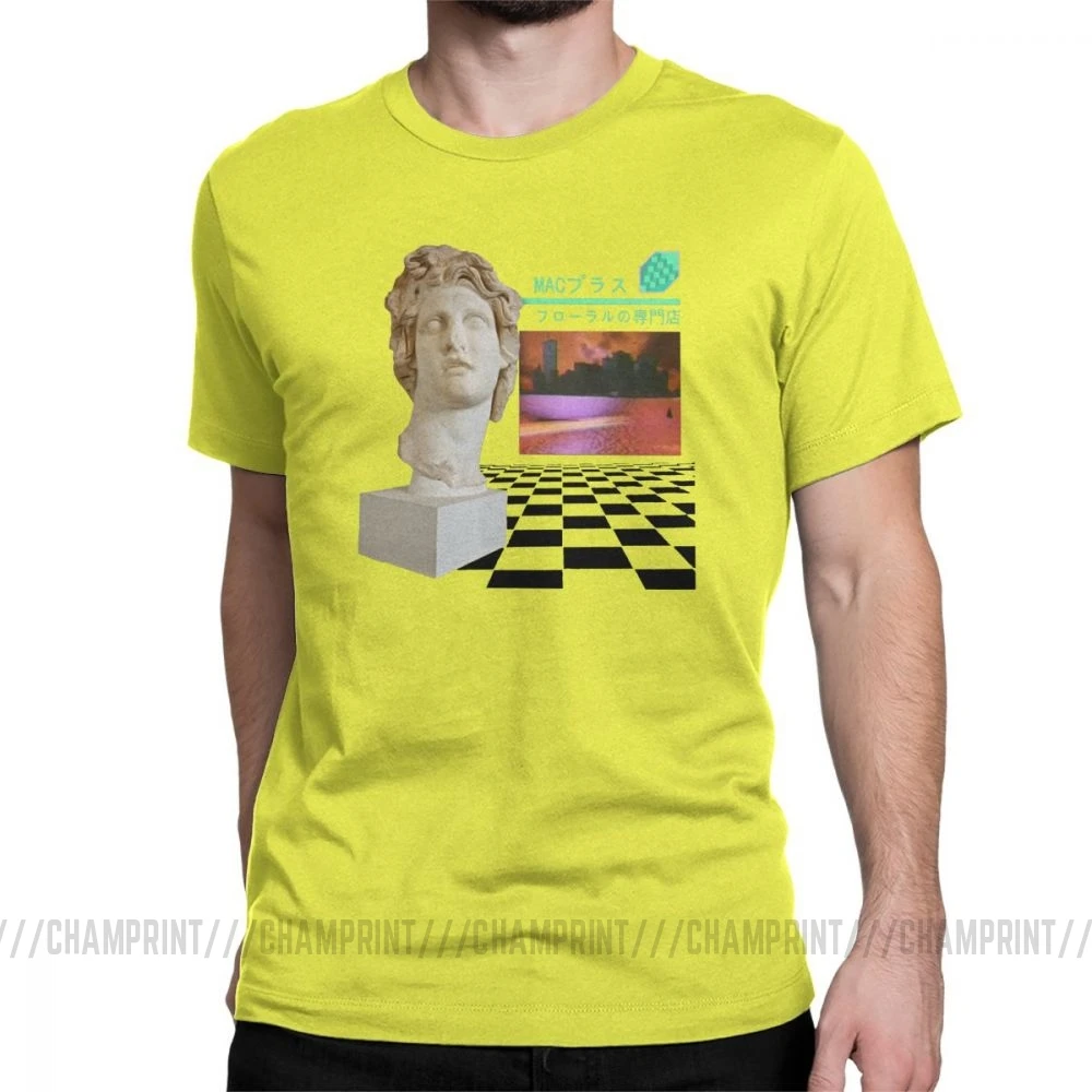 Эстетика vaporwave мужские футболки Vapor Wave цветочный шопп Макинтош плюс мода хлопок футболки с круглым вырезом футболки подарок Топы - Цвет: Цвет: желтый
