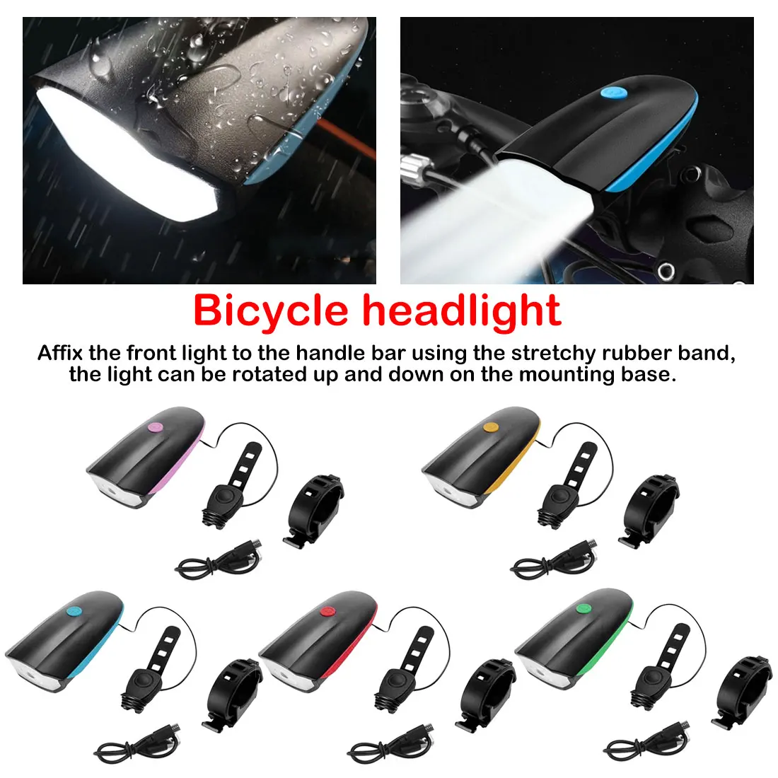 

Brightness Bicycle Waterproof Light Multi-function Electric Horn Bike Bell USB rechargeable light