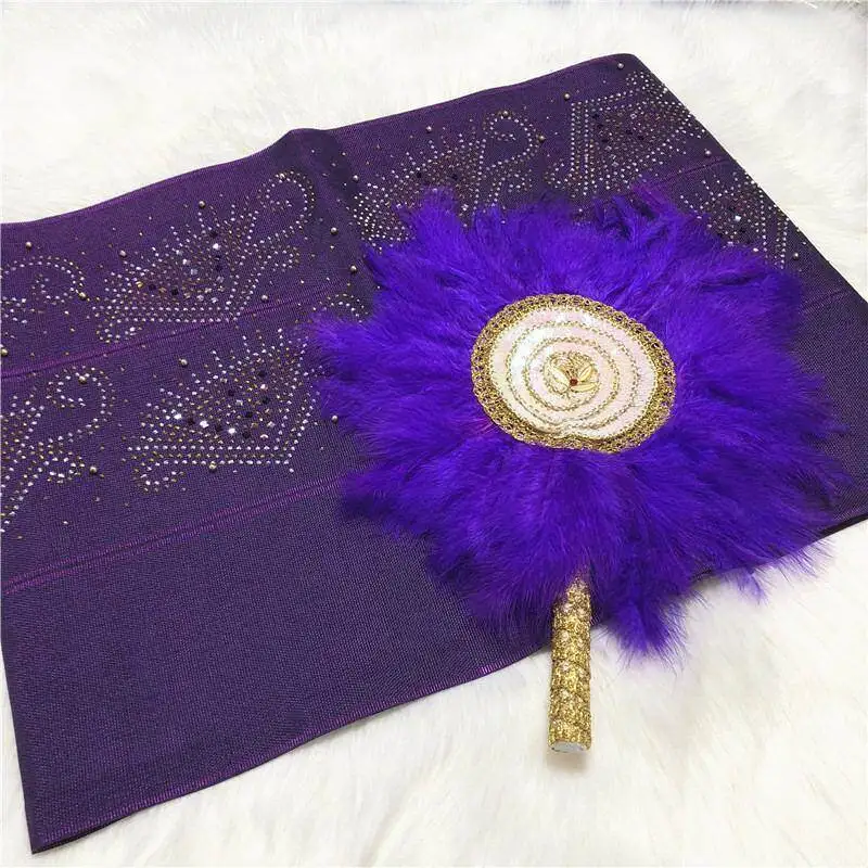 New design asooke with stones beads matching feather headfan nigerian wedding style design - Цвет: 21