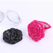 

Hot Mini Rose Flower Hand Mirror Black Folding Round Mirror Portable Girls Pocket Mirror Double Side Travel Make Up Mirror