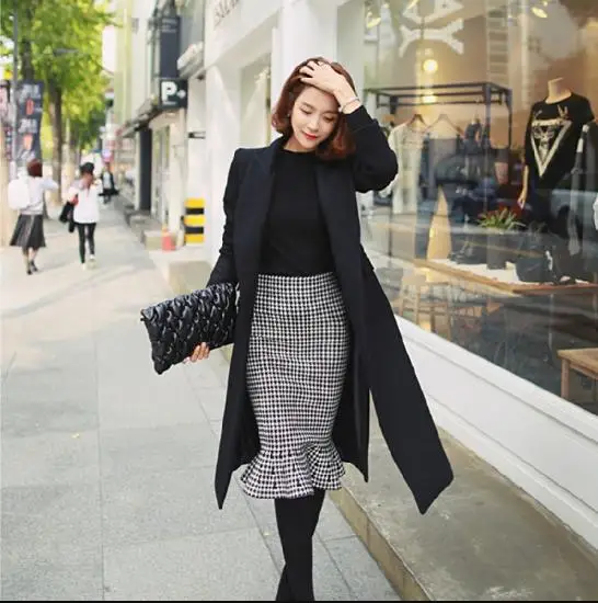 Vintage Turn Down Collar Warm Winter Wool Blends Female Office Lady Long Coat Women Harajuku Autumn Overcoat Outerwear LJ38