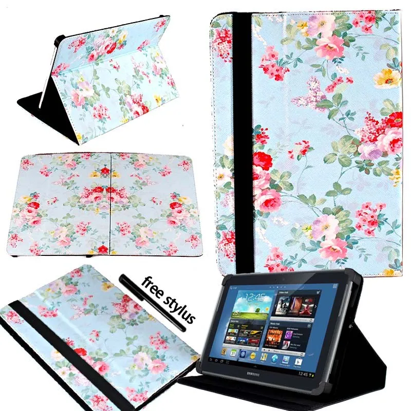 Blue Floral KK&LL для samsung Galaxy Note 10,1 N8000 n8010-кожаный чехол-подставка для планшета+ Бесплатный стилус - Цвет: Blue Floral
