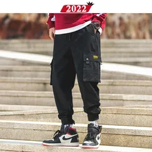 Черные брюки-карго Харадзюку для мужчин,, мужские комбинезоны, уличная одежда в стиле хип-хоп, спортивные штаны, Осенние джоггеры, модные спортивные штаны