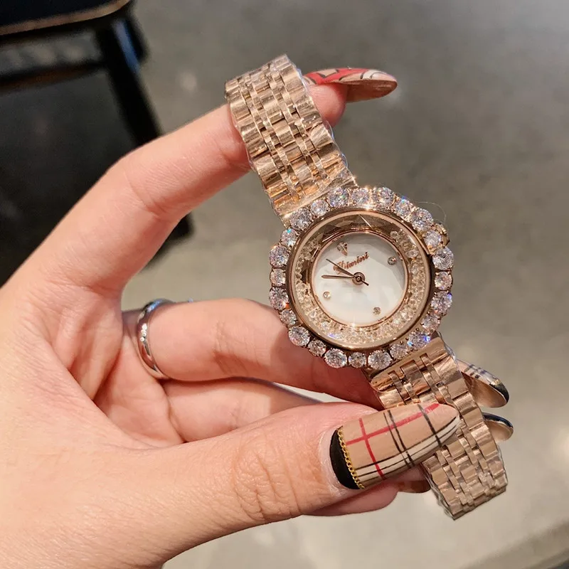 Двойной Круг ДВИЖУЩИЕСЯ пески Кристаллы часы для женщин блестящие бриллиантовые