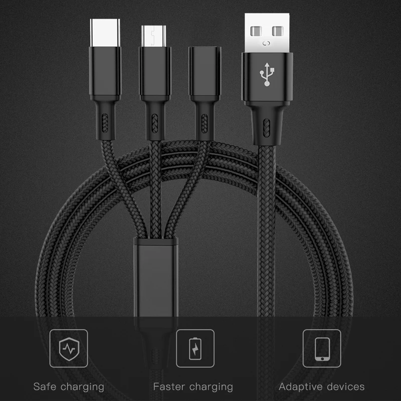 

USB Cable For iPhone XS X 8 7 6 Charging Charger 3 in 1 Micro USB Cable For Android USB TypeC Mobile Phone Cables For Samsung S9