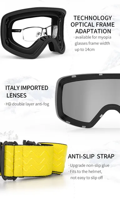 Odoland Ensemble De Lunettes De Ski Avec Lentilles Magnétiques Interchangeables, Protection Anti-buée Et UV, Pour Homme Et Femme, Compatibles Avec Les Casques, Monture Noire, Verres Verts