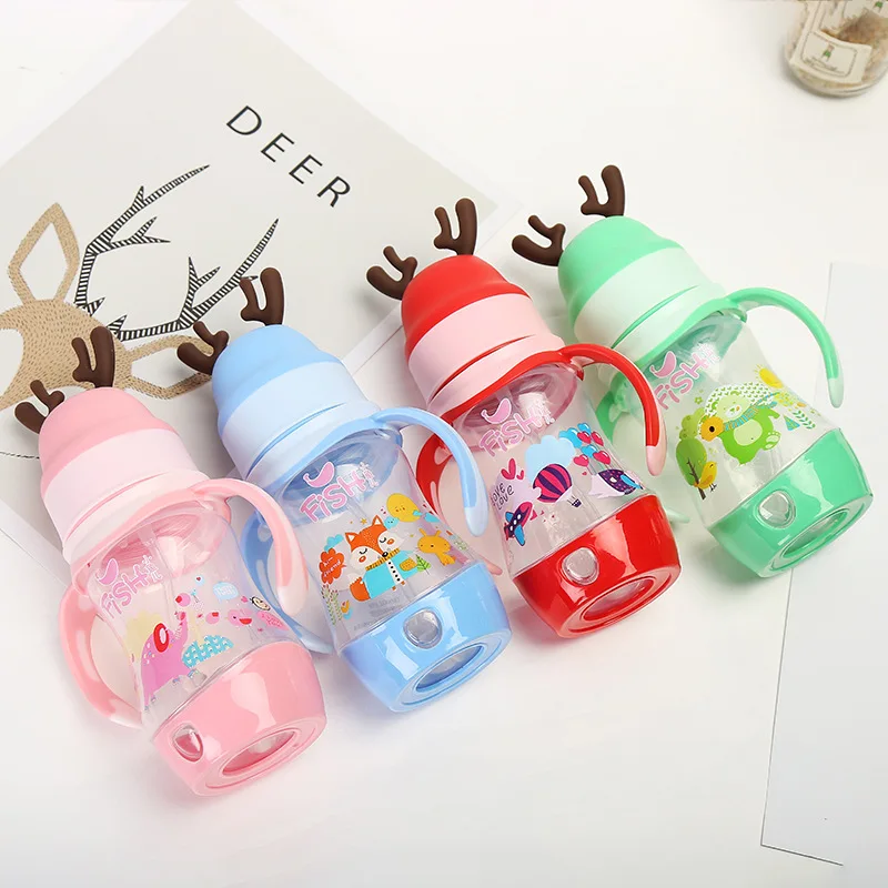 

2020pp Safe Material with Handle Transparent Feeding Bottle Wide Mouth Pp ntn bing Arc Antlers Buckle Bottom Feeding Bottle