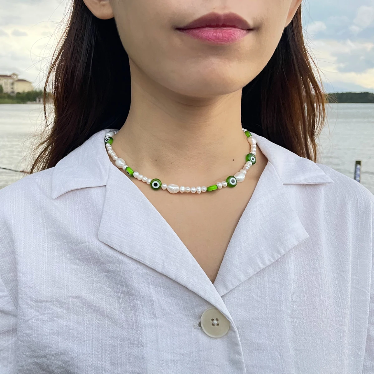 Vintage Evil Eye Necklace Real Pearl 