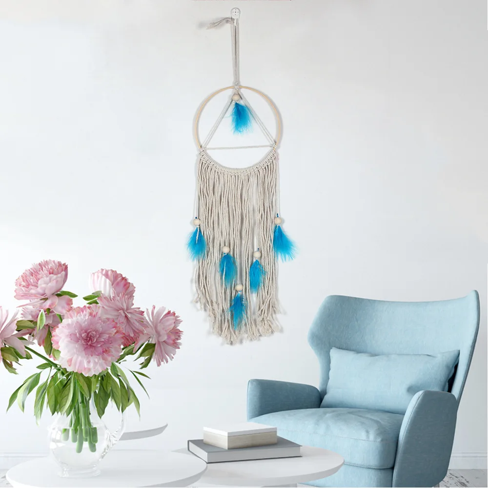 

New Style Simple Home Small Decoration Wall Decoration Pendant Bohemian Weaving Tapestry Circle Feather Decoration MS7287