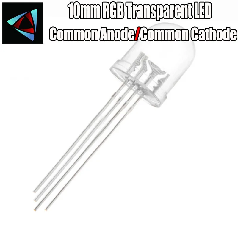 

10 pcs = Full colors Transparent RGB LED, 10mm, common anode Common Cathode diode