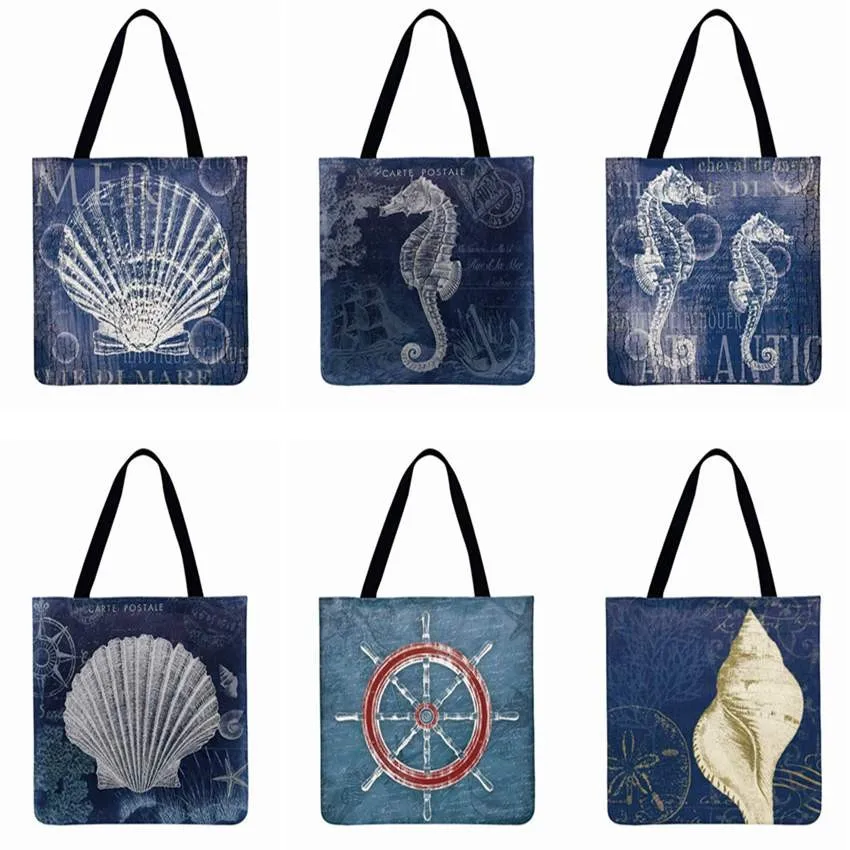Повседневная Сумка тоут с принтом средиземноморского океана льняная