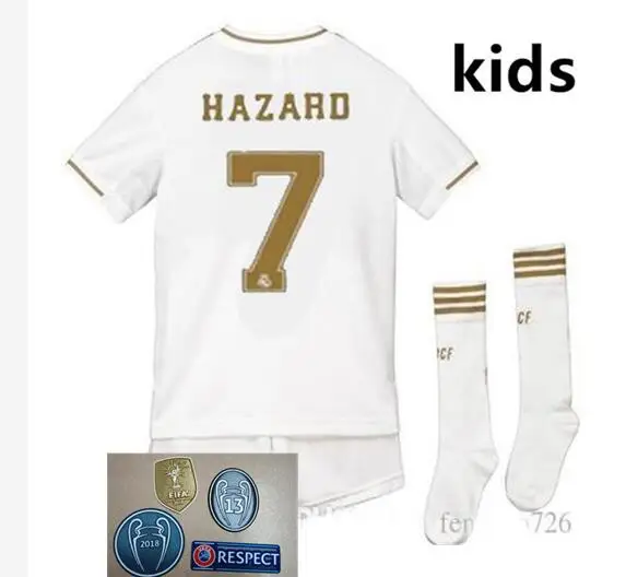 Real Madrides/детская трикотажная одежда,, Real Madrides, Детский комплект+ носки, Футбольная Футболка, домашняя одежда, 3RD Hazard 19 20, Детская футбольная рубашка - Цвет: kids