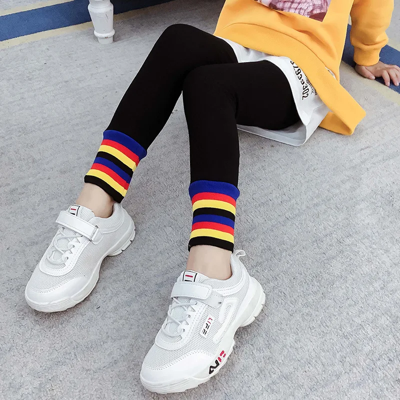 Autumn Leggings Girl Kids Trousers Elastic Fashion Girls Pants Rainbow Pattern Kids Leggings Trousers Outwear 5-13 Years