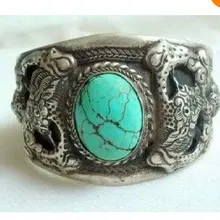 Мужская тибетская Серебряная Инкрустация Бирюзовый Браслет-манжета