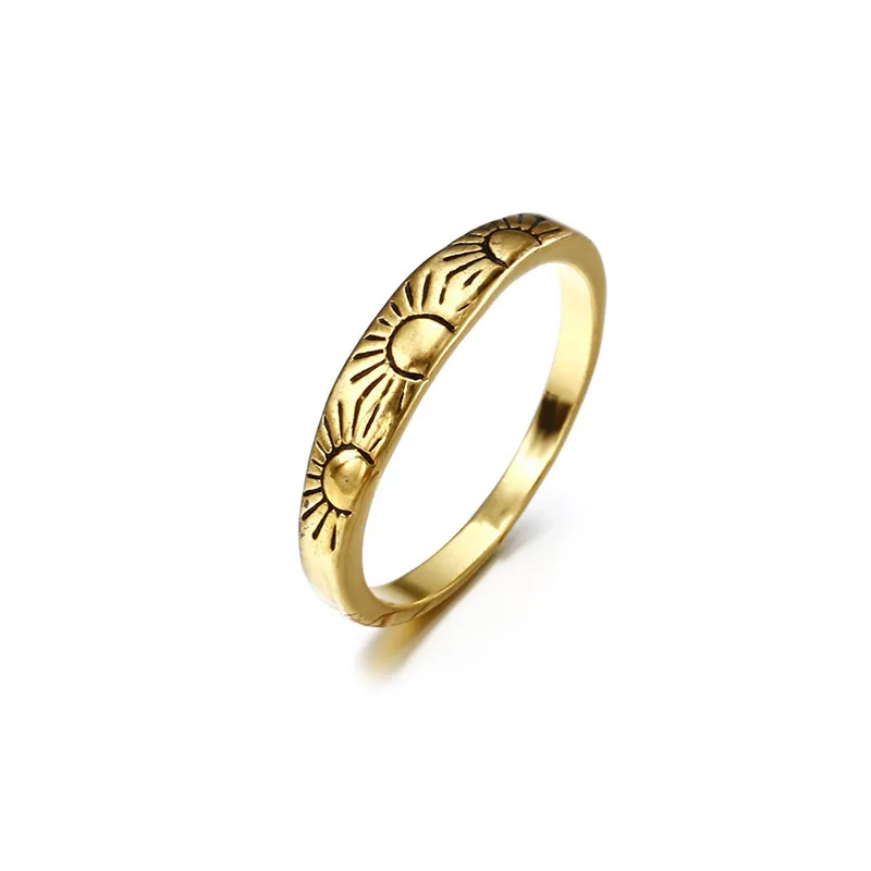 BOAKO Sun Rings For Women Engagement Ring Vintage Relief Moon Ring Sun Eclipses Astrology Ring Gold Men anillo femme Jewelry Z5