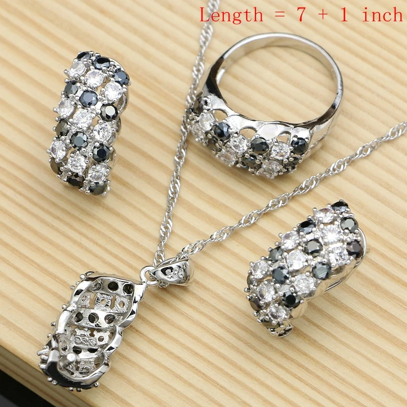 ensemble de bijoux de mariage pour strass argent boucles pierre noire ensembles de bijoux pour femmes