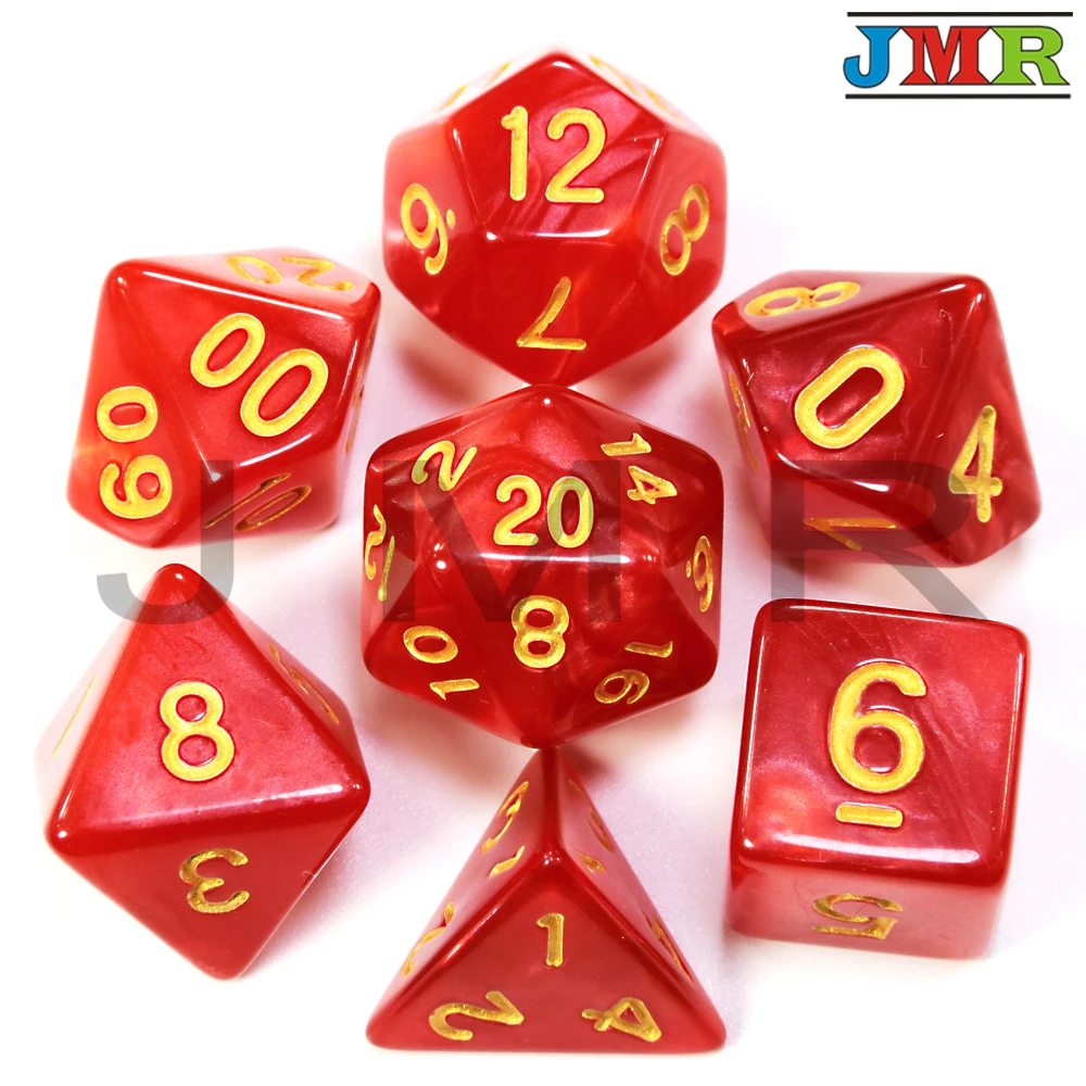 Dados De Rpg 7 шт./компл. многогранные RPG игры мраморный эффект кости D4-D20 мульти стороны кости Поп для подземелья и Драконов - Цвет: Red 02 Gold Ink