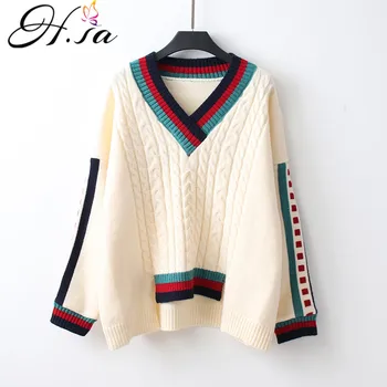 H.SA di Stile Coreano di Inverno Delle Donne di Modo Pullover e Maglie E Maglioni V collo Torto Irregolare Tirare Femme suéter mujer invierno 2020