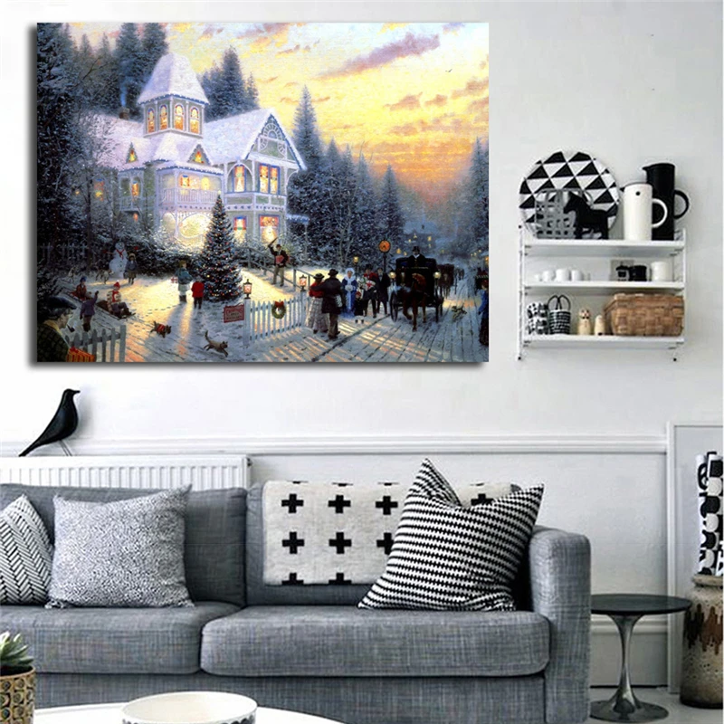 

Thomas Kinkade Victorian Christmas Tree Canvas Posters Prints Wall Art Oil Painting Decorative Picture Modern Home Decoration HD