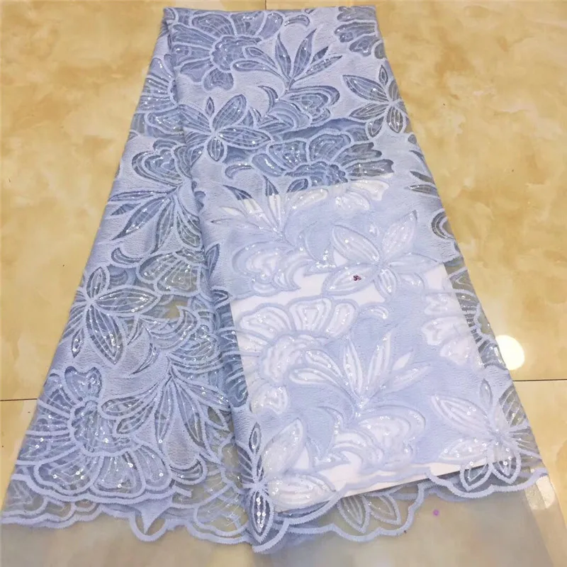 2020 Sky blue High Quality African Sequins Lace Fabric French Net Embroidery Tulle For Nigerian Wedding Party Dress | Дом и сад