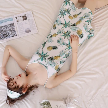 

Woman's Summer Nightgown Pineapple Pattern Nightclothes Skin Friendly Nightdress with Sleeping Eye Mask