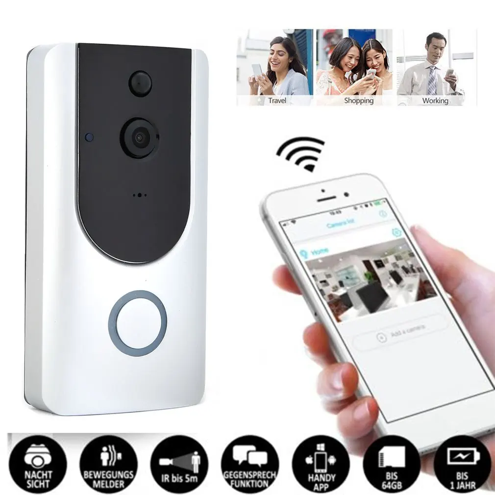 720P Motion Detection Smart Wifi Doorbell Home Security Guard Night Vision Wireless HD Video Doorbell US Plug
