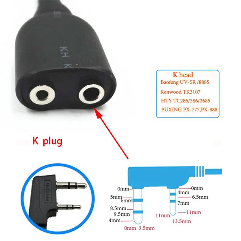 Walkie Talkie Audio Cable Adapter For Baofeng BF-9700 A-58 UV-XR UV-5S GT-3WP UV-9R Plus For K Interface 2Pin UV-5R Headset Port