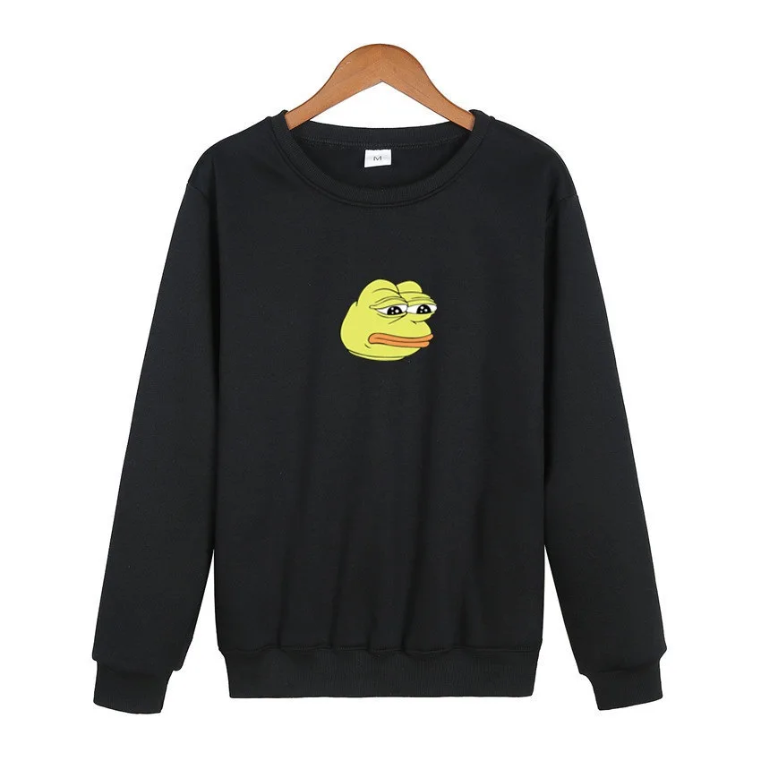 O-Neck Hoodie Sad Frog Print Mens Fashion Brand Sweatshirt Men Women Hoodie Pullover New Autumn Hip Hop Streetwear hoody - Цвет: black    huang