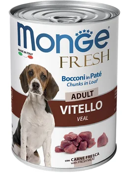 

MONGE MONGE ADULT DOG FRESH CHUNKS IN LOAF for adult dogs with veal meatloaf 400g