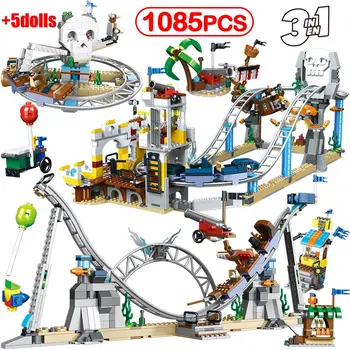 

1085Pcs Creator City Roller Coaster Blocks Pirates boat Figures Building DIY Blocks Kids enlighten Toys For Children