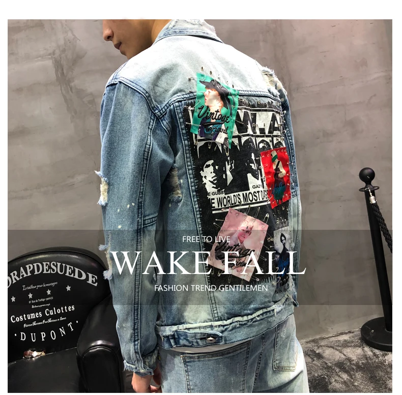 Lente Herfst Mannen Gat Denim Jas Mannen Jassen джинсы Jas Jaqueta Masculina Uitloper с отложным воротником зауженный крой Mannelijke jas Jas
