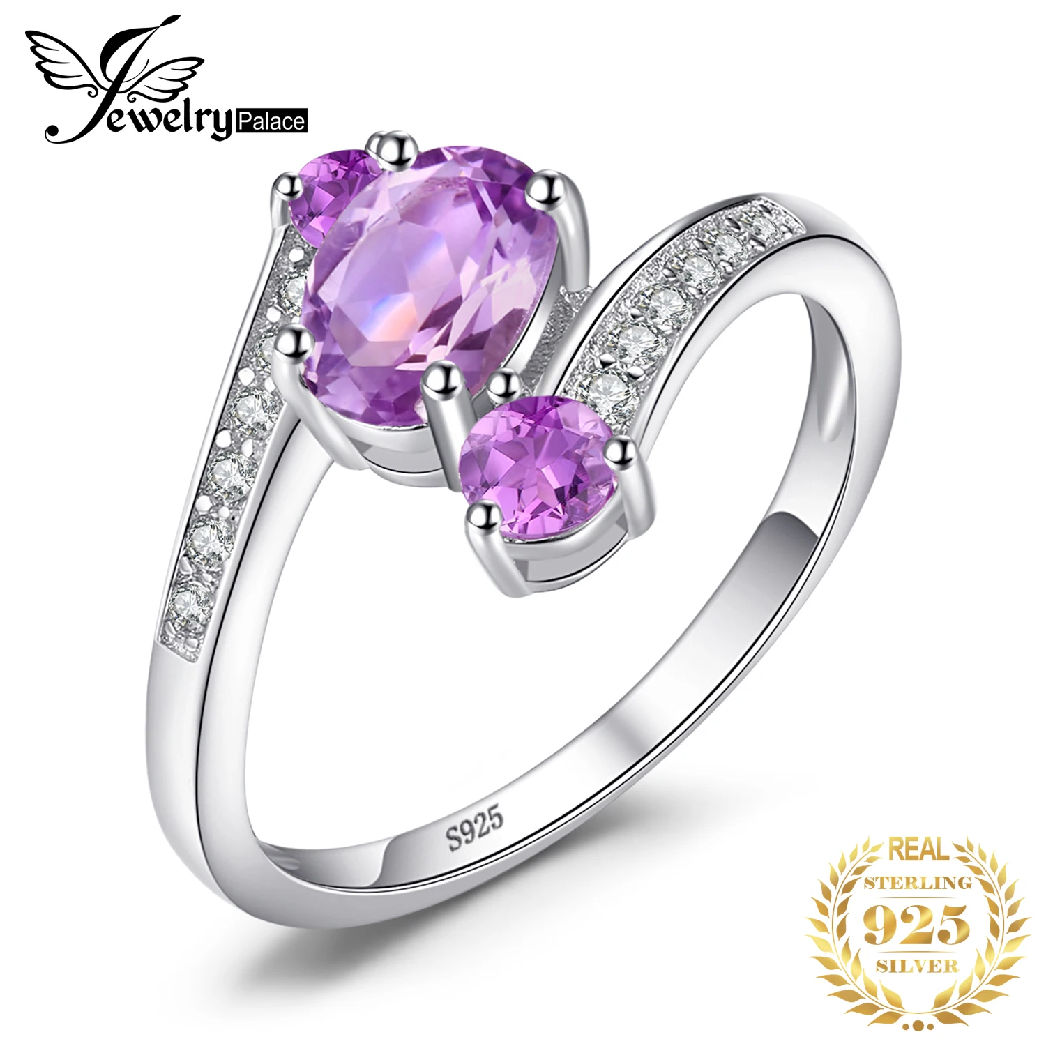 Jewelrypalace стерлингового серебра 925 0.9ct Природный аметист 3 камня Юбилей заявлении