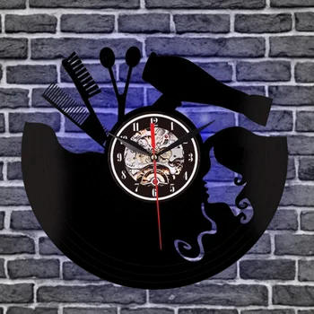 

NEW LED Haircut Girl Quartz Decorative Clock 3D Retro Vinyl Record Wall Clock Home Decor Wall Art Clock For Living Room Bedroom