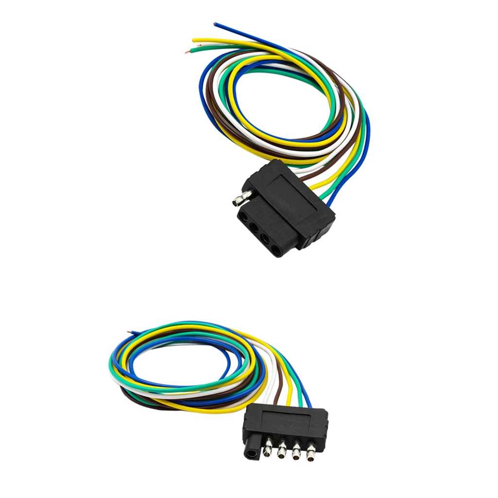 2 Pieces 5Way 5-Pin Flat Trailer Wire Harness Extension Connector Socket US