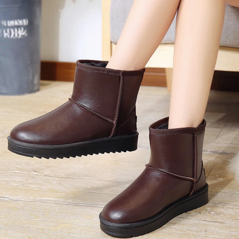Snow Boots Fashion Flat Platform Ankle Boots For Womens Slip On Shoes Women Bota Feminina Plus Size 36-44 Warm Winter Shoes