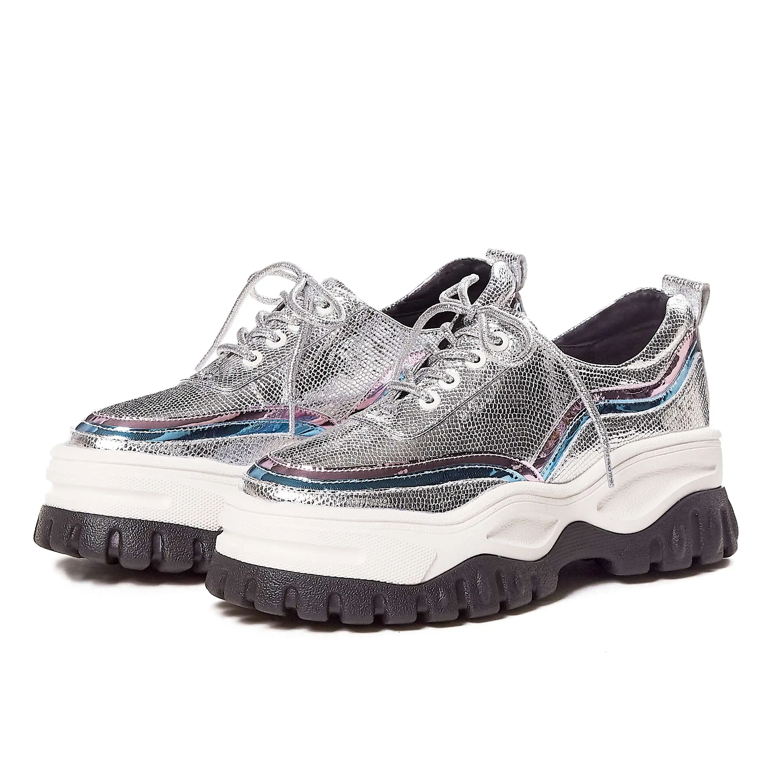 sheep leather platform rivets lace up sneakers round toe hiking thick bottom non-slip leisure vulcanized shoes L21